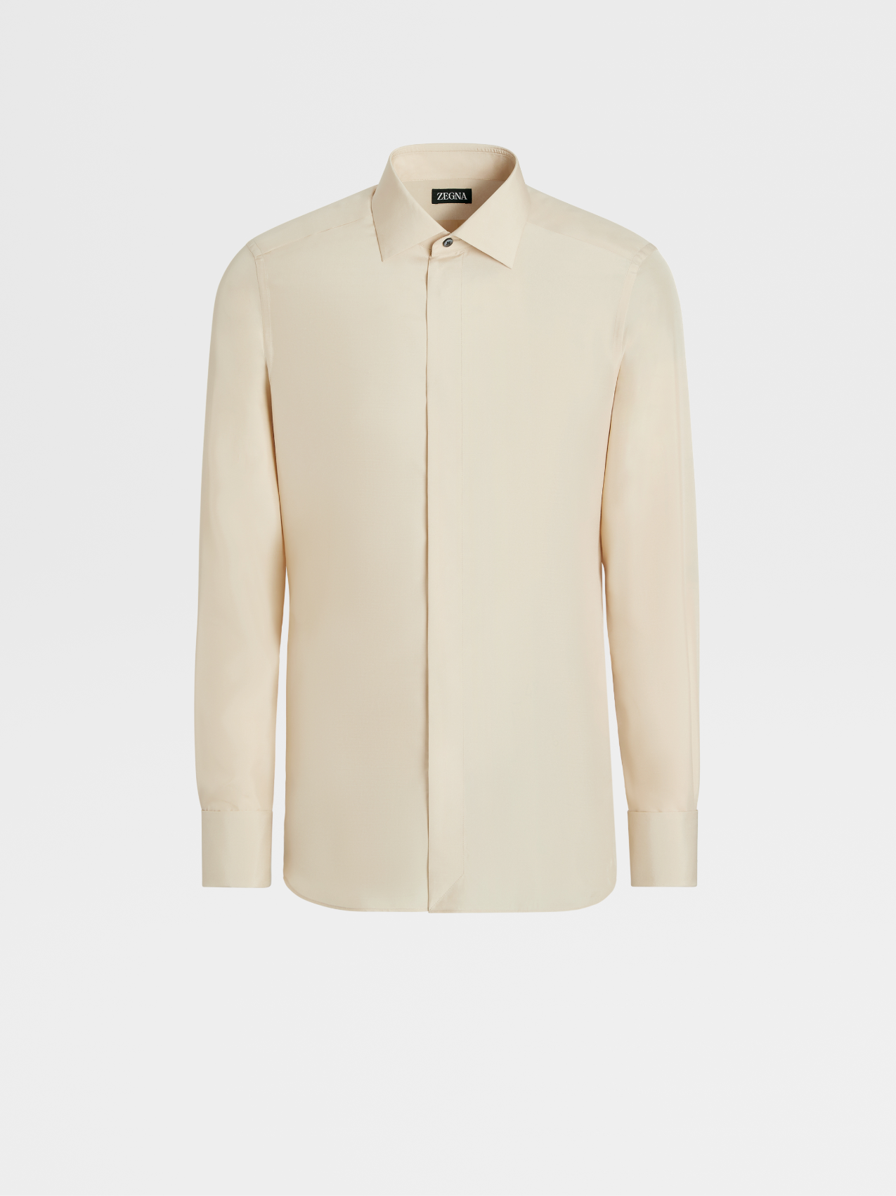 Light Beige Pure Silk Long-sleeve Evening Shirt